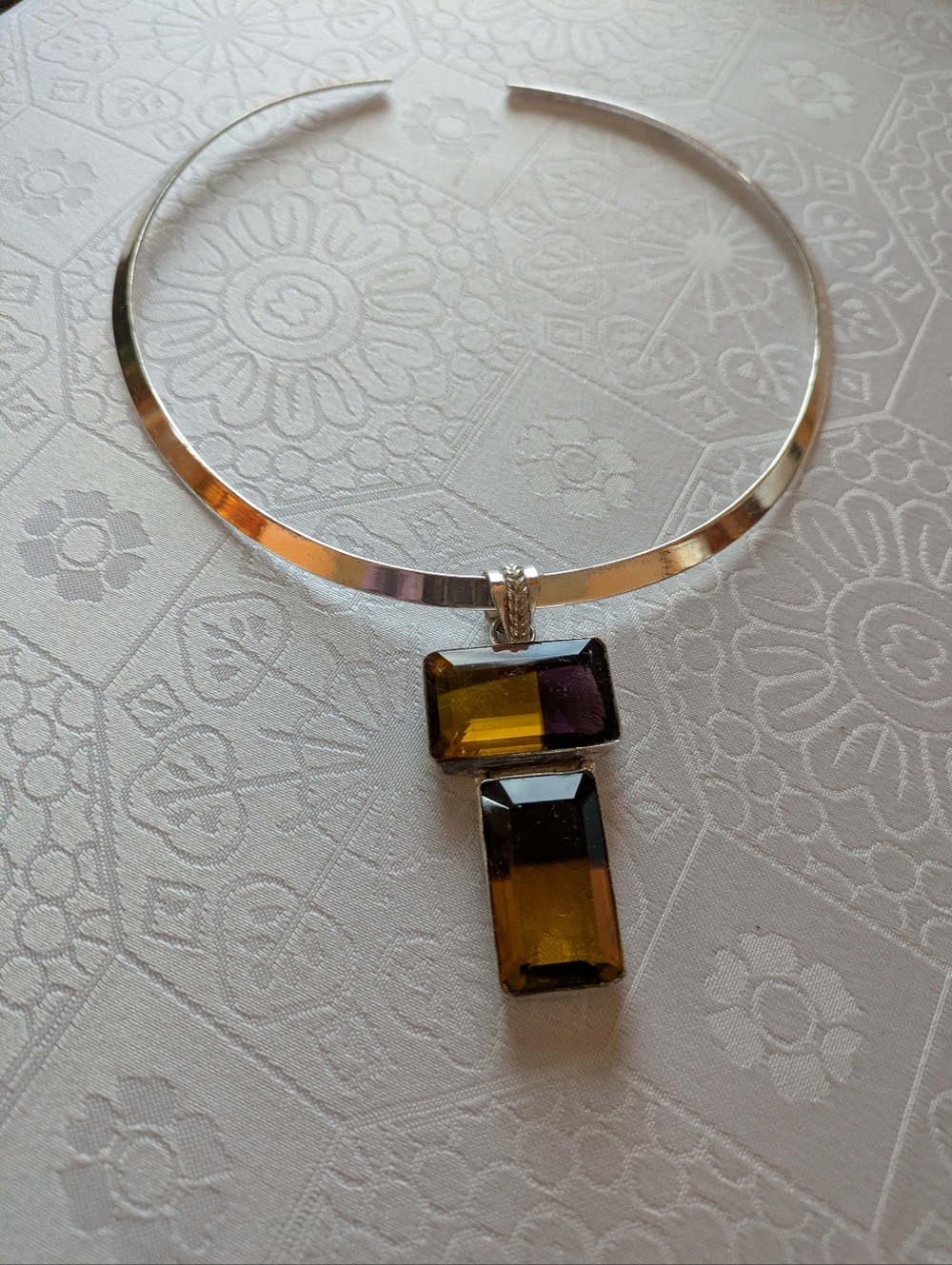 Unique Purple & Gold Stone Choker Style Necklace
